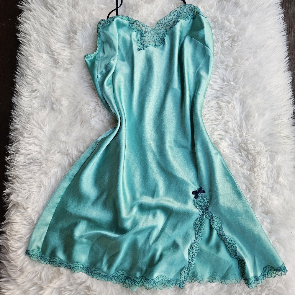 Victoria's secret aqua green with navy slip dress